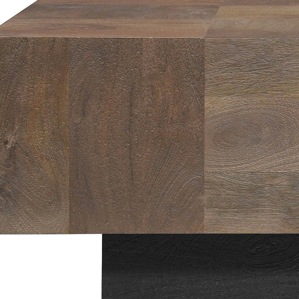 Dark Brown and Black Solid Wood Square Block Coffee Table By Homeroots - Image 7