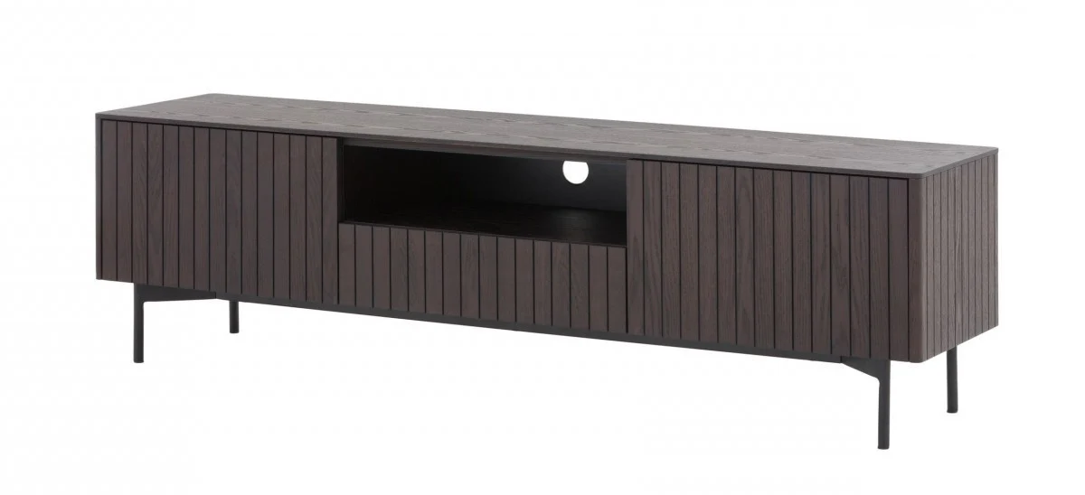 Dark Brown And Black Wood And Metal Open and Enclosed Storage TV Stand By Homeroots - Image 3