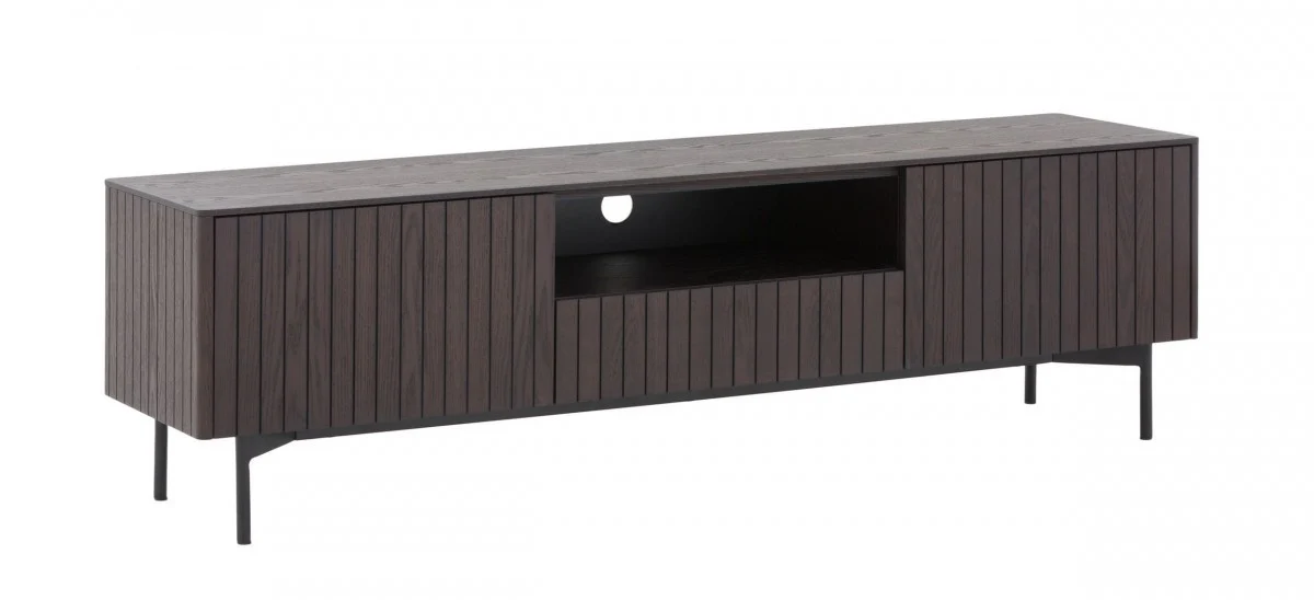 Dark Brown And Black Wood And Metal Open and Enclosed Storage TV Stand By Homeroots - Image 4