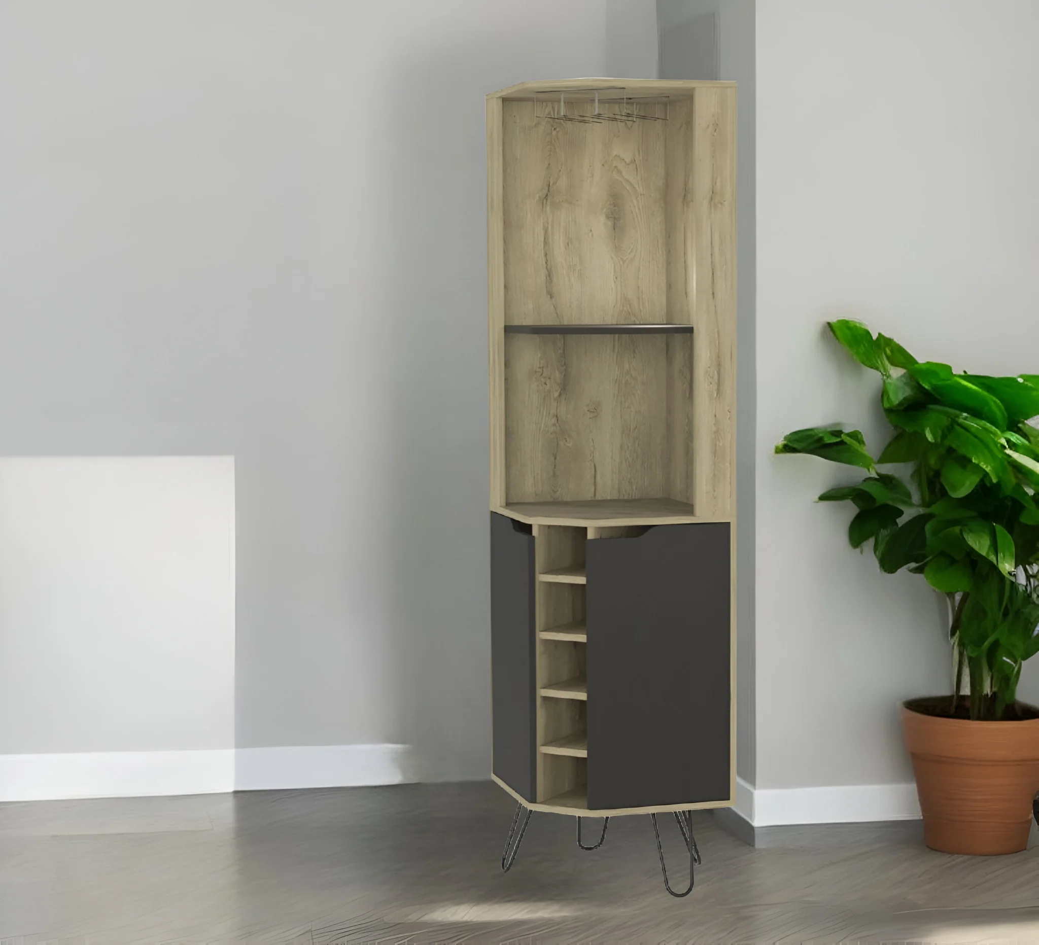 Dark Brown And Black Wood And Metal Open and Enclosed Storage TV Stand By Homeroots - Image 9