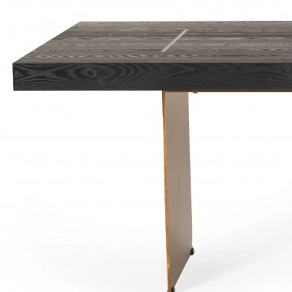 Dark Brown And Brass Metal Sled Base Dining Table By Homeroots - Image 3