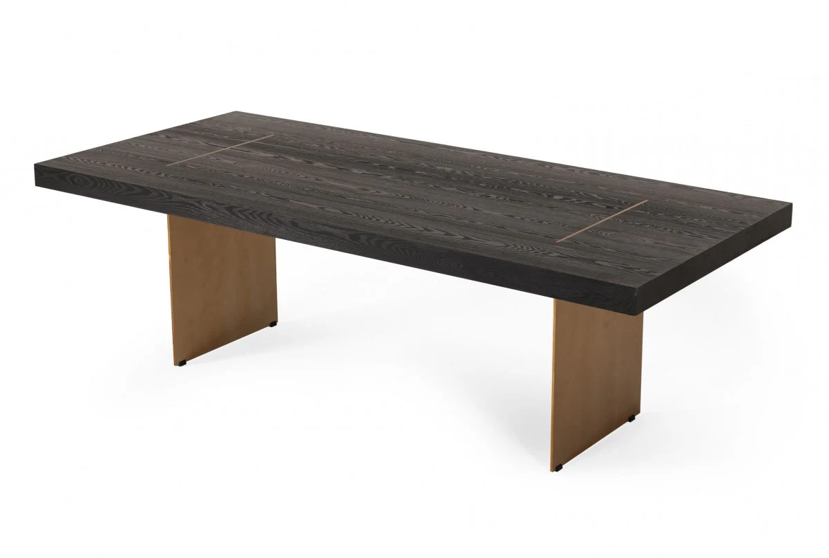 Dark Brown And Brass Metal Sled Base Dining Table By Homeroots - Image 5