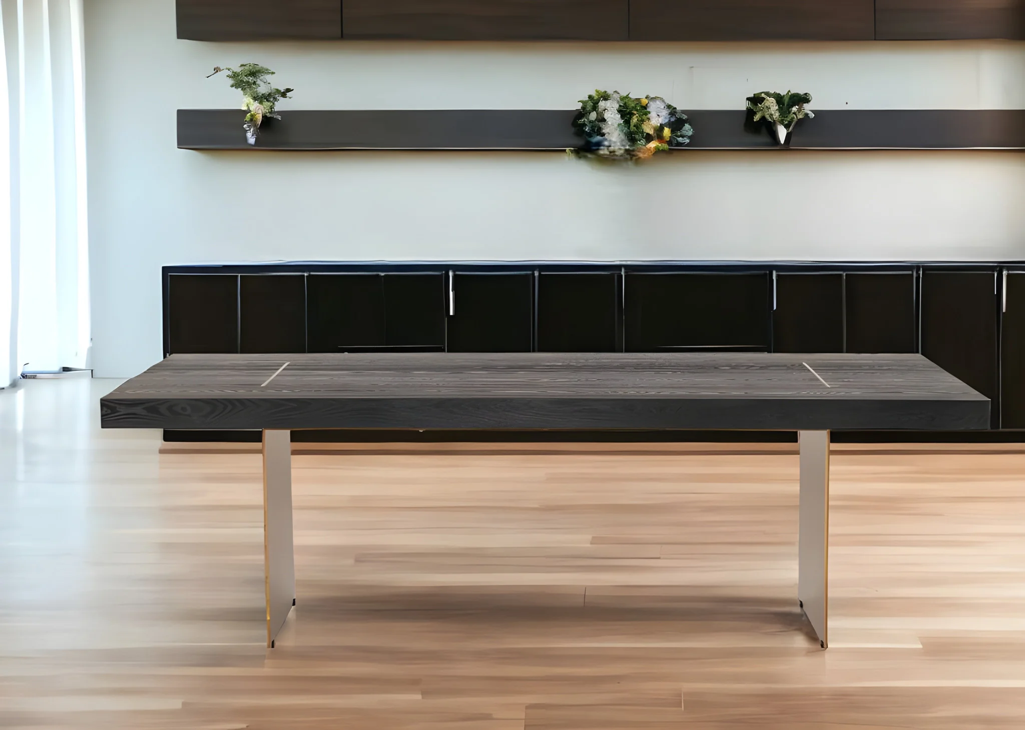 Dark Brown And Brass Metal Sled Base Dining Table By Homeroots - Image 7