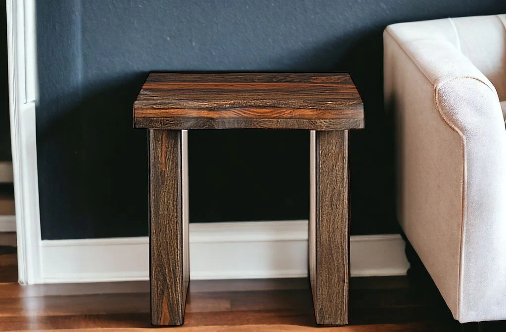 Dark Brown And Brown Wood Solid Wood Square End Table By Homeroots - Image 2