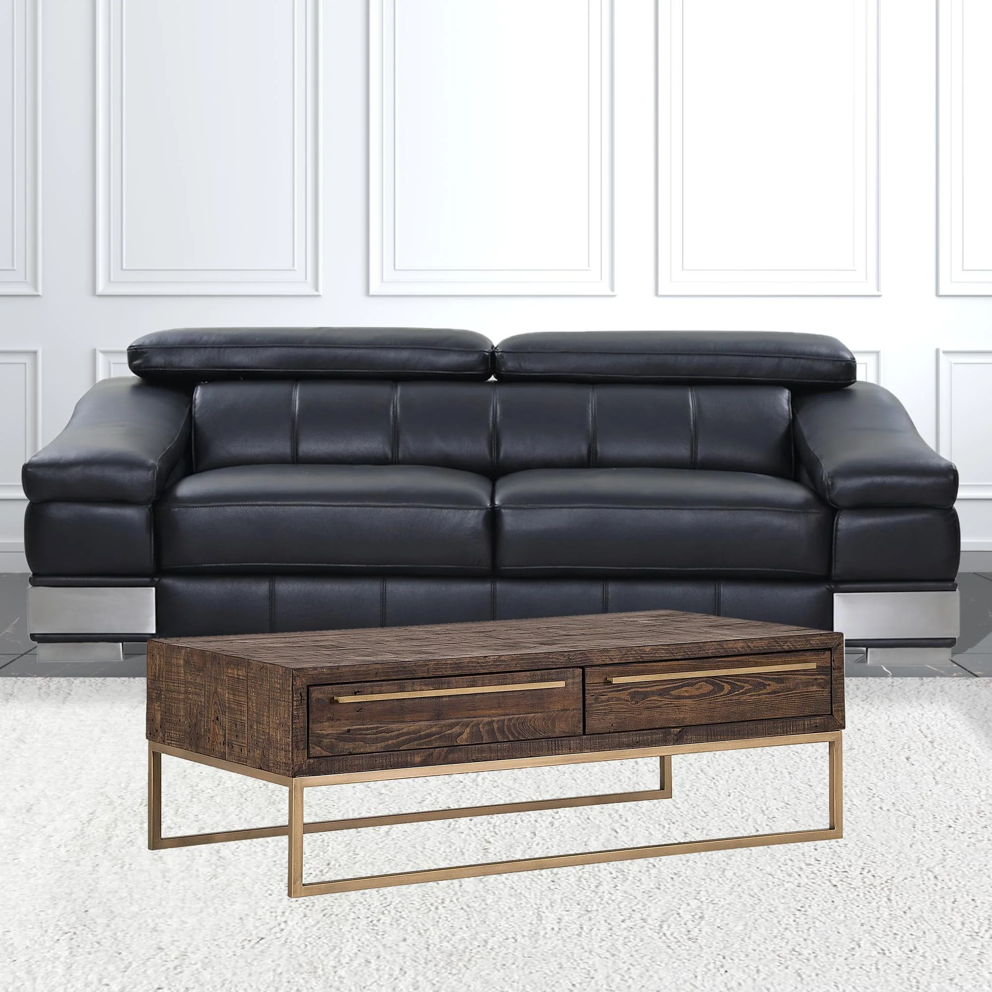 Dark Brown And Gold Metal Coffee Table With Drawer By Homeroots - Image 3