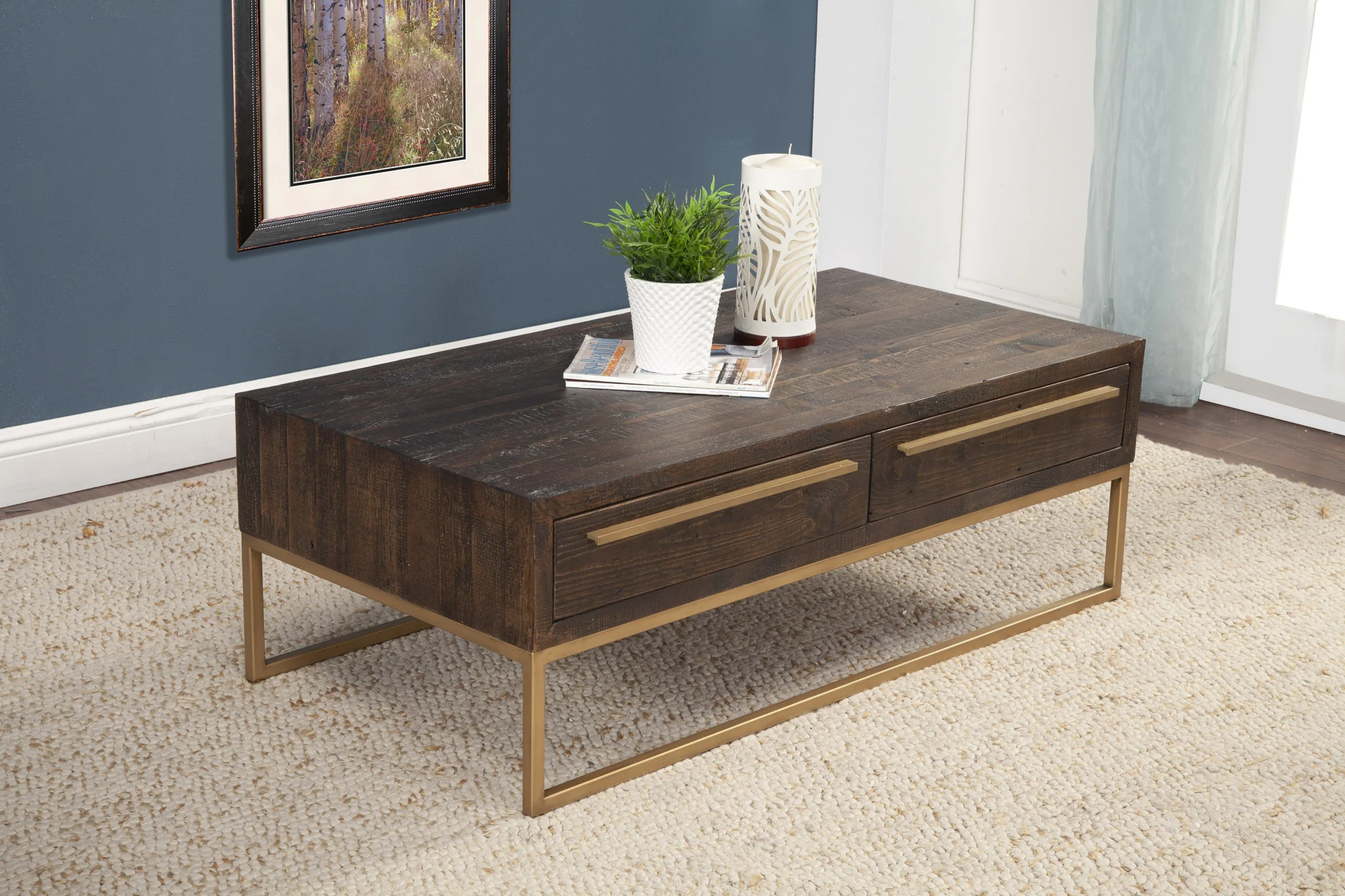 Dark Brown And Gold Metal Coffee Table With Drawer By Homeroots - Image 6