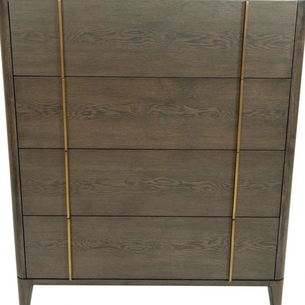 Dark Brown and gold Solid Wood Four Drawer Dresser By Homeroots - Image 4