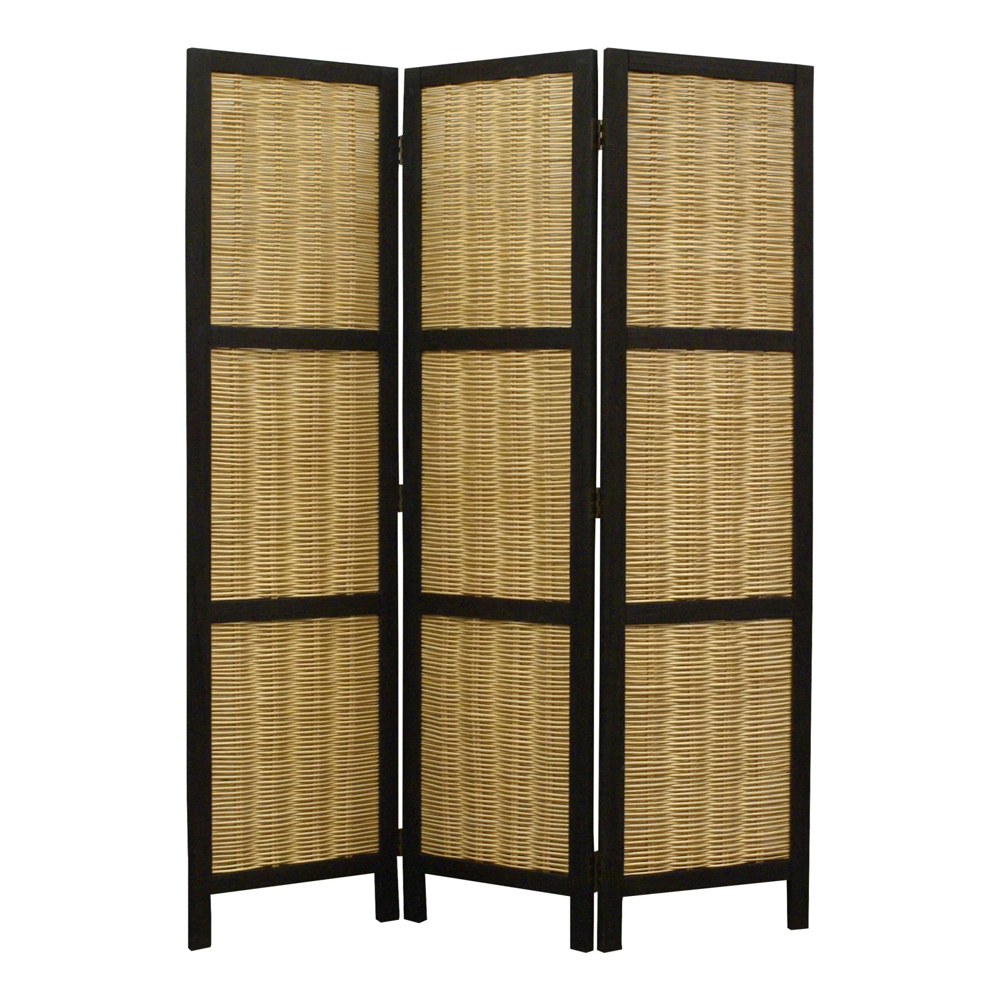 Dark Brown and Natural Willow 3 Panel Room Divider Screen By Homeroots - Image 2