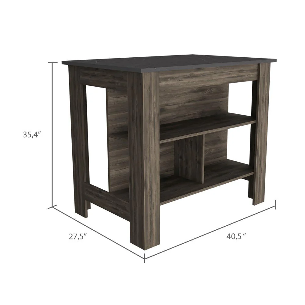 Dark Brown and Onyx Kitchen Island with Three Storage Shelves By Homeroots - Image 2