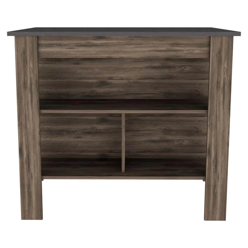 Dark Brown and Onyx Kitchen Island with Three Storage Shelves By Homeroots - Image 4