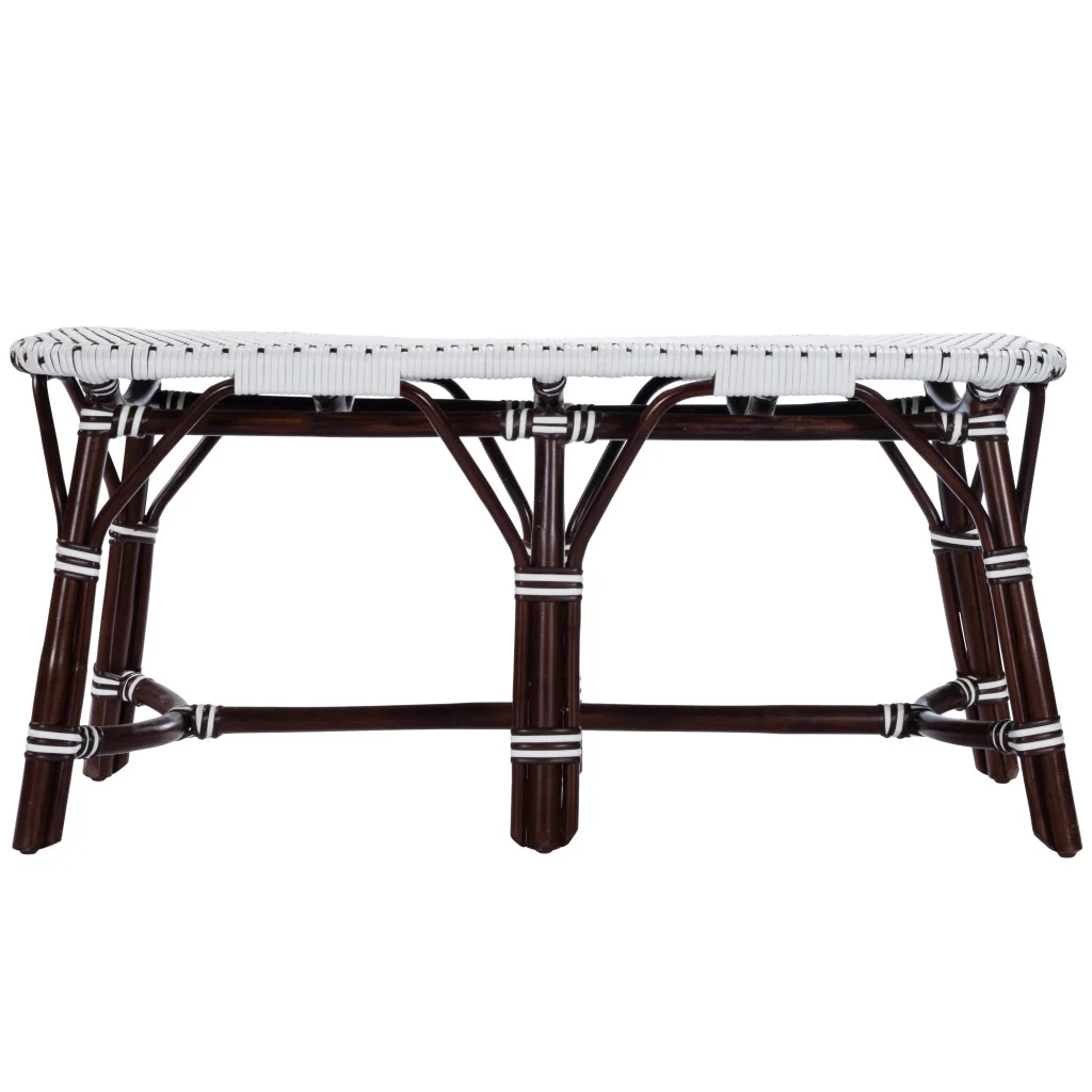Dark Brown and White Rattan Bench By Homeroots - Image 3