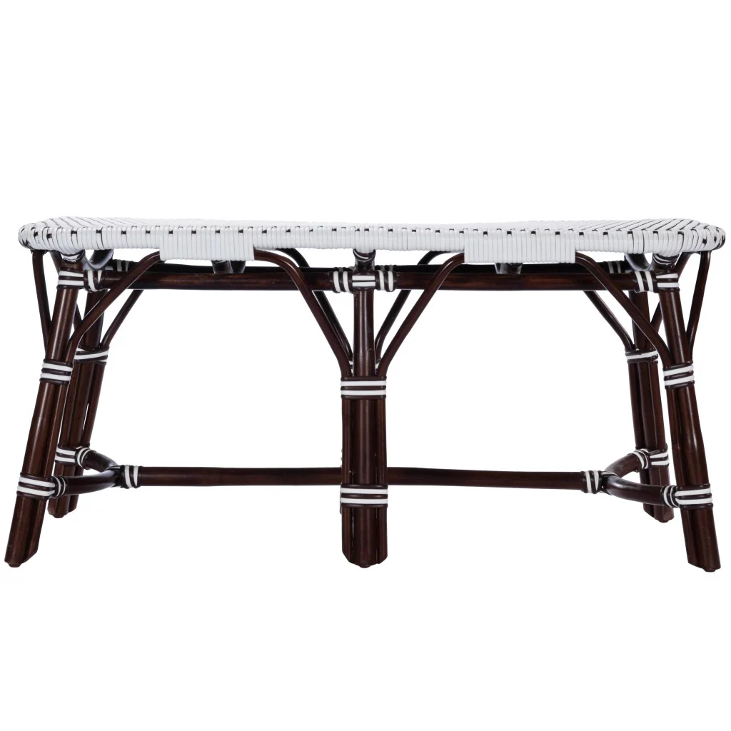 Dark Brown and White Rattan Bench By Homeroots - Image 5