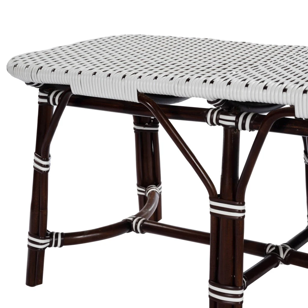 Dark Brown and White Rattan Bench By Homeroots - Image 8