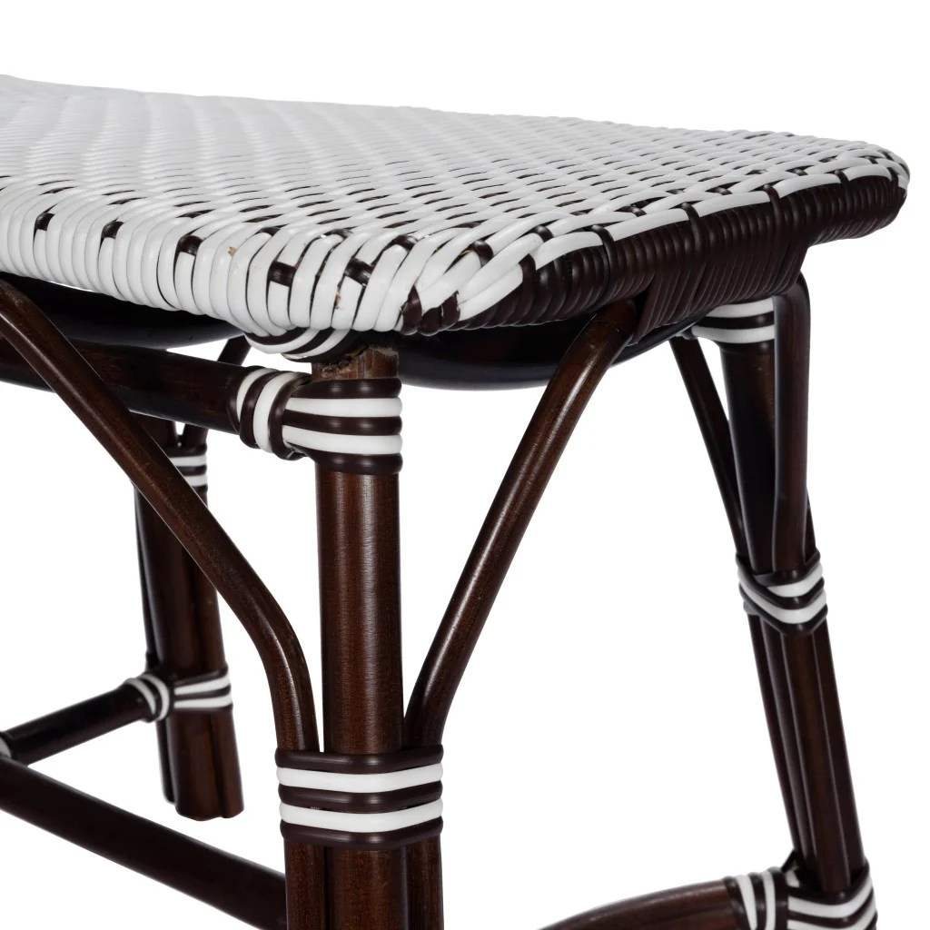 Dark Brown and White Rattan Bench By Homeroots - Image 9