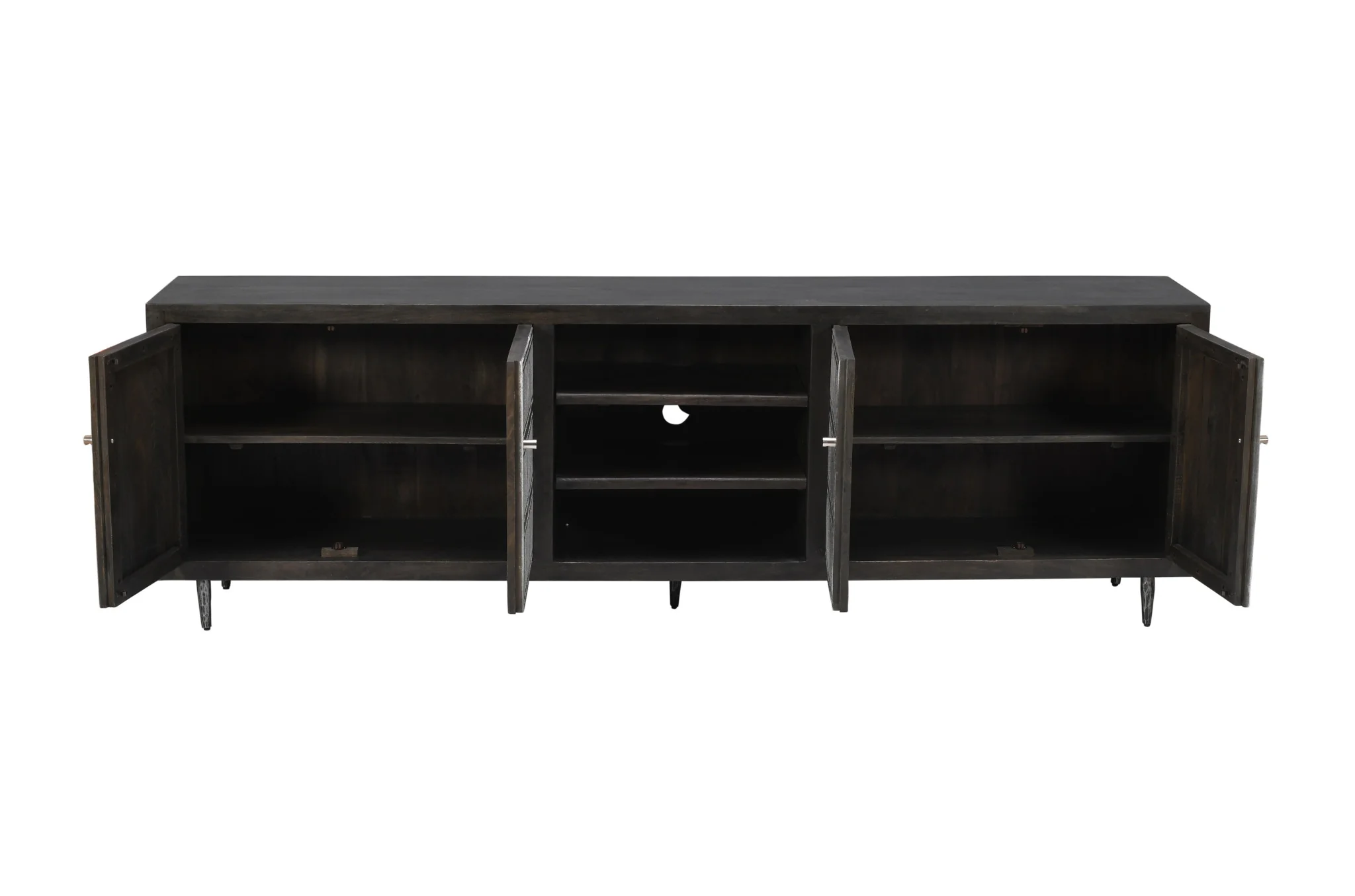 Dark Brown Carved Geometric Distressed Solid Wood Enclosed and Open Storage TV Stand By Homeroots - Image 5