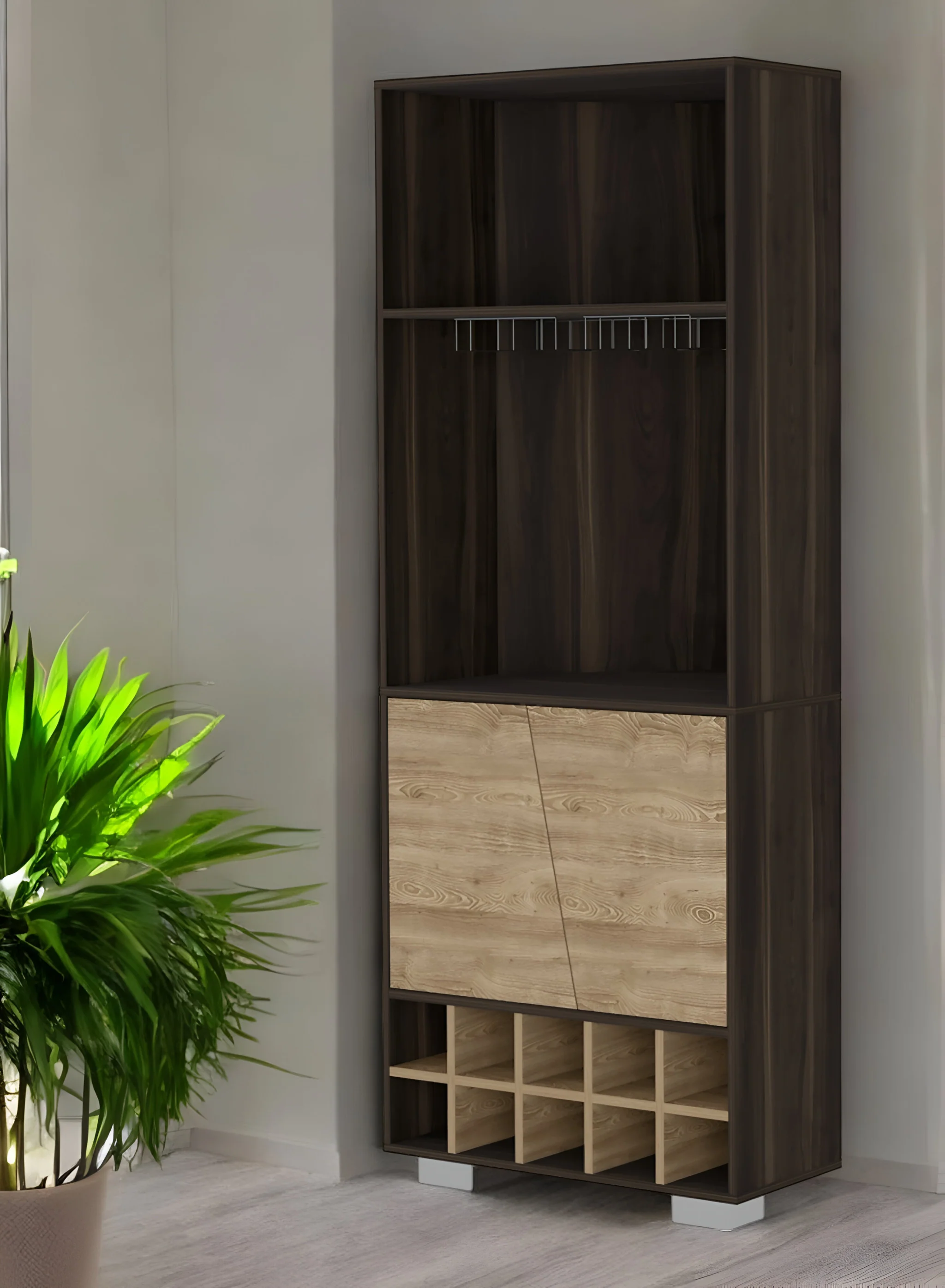 Dark Brown Corner Bar Cabinet With Multiple Shelves By Homeroots - Image 2