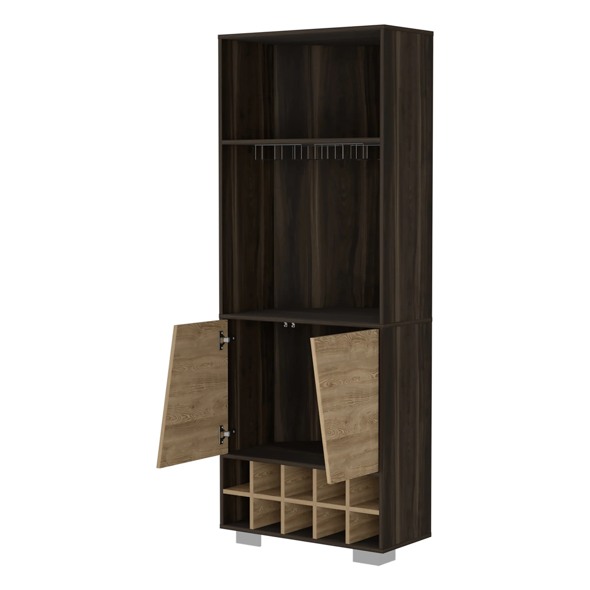 Dark Brown Corner Bar Cabinet With Multiple Shelves By Homeroots - Image 3