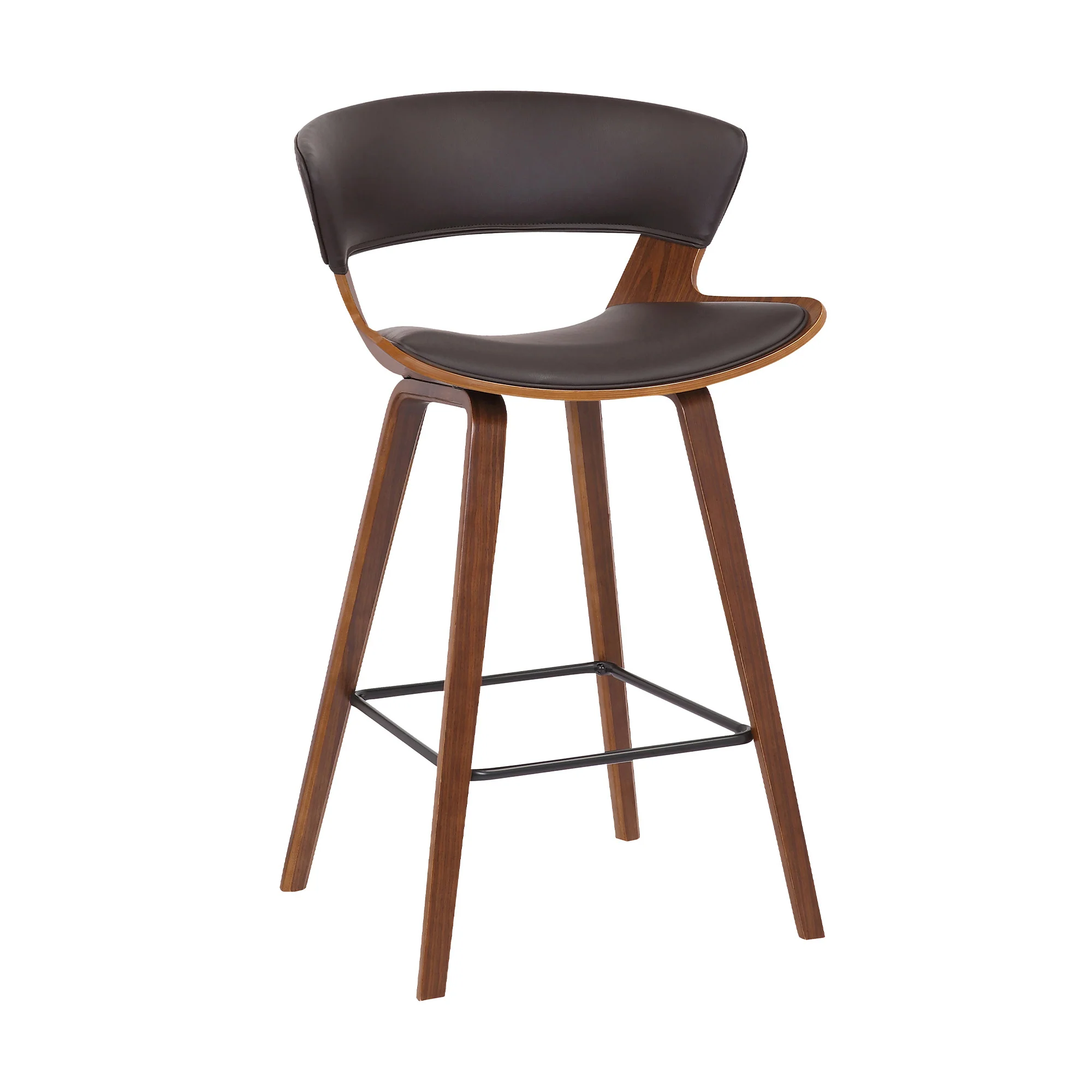 Dark Brown Faux Leather and Wood Modern Bar Stool By Homeroots - Image 2