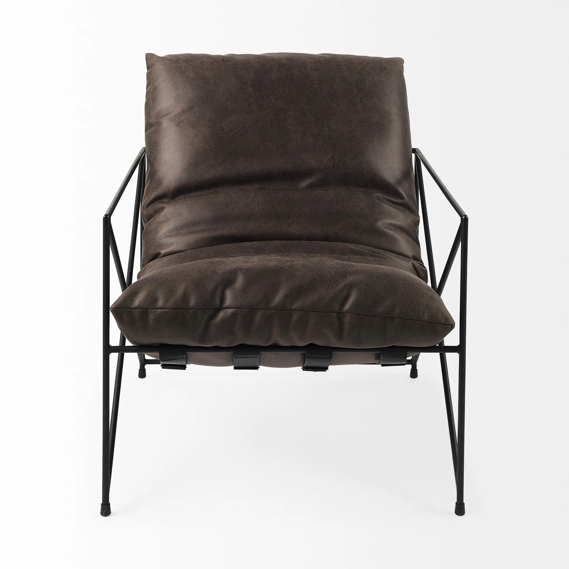 Dark Brown Faux Leather Contemporary Metal Chair By Homeroots - Image 3