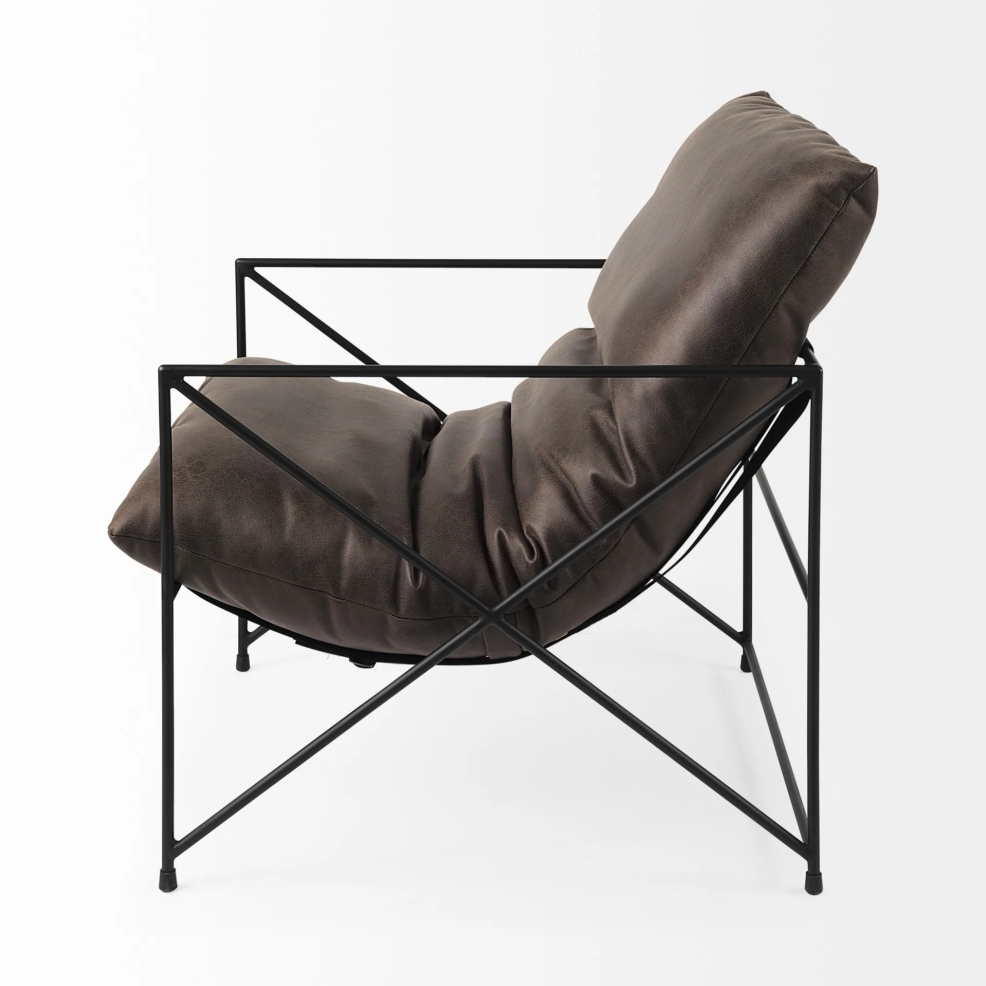 Dark Brown Faux Leather Contemporary Metal Chair By Homeroots - Image 4