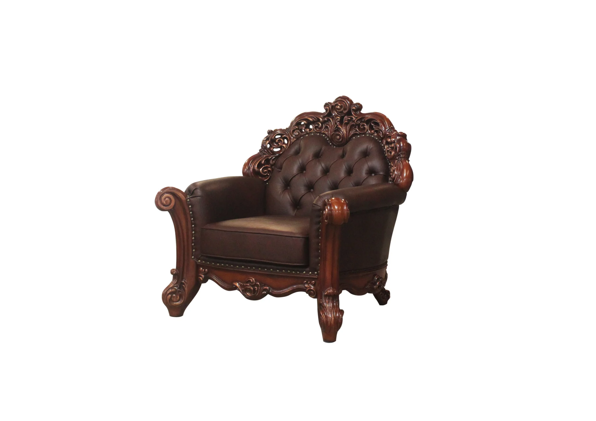 Dark Brown Faux Leather Tufted Chesterfield Chair And Toss Pillow By Homeroots - Image 2