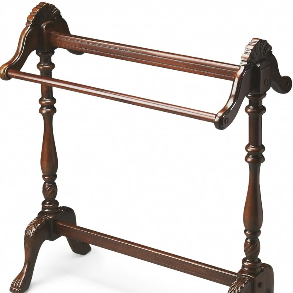 Dark Brown Finish Hand Harved Wooden Blanket Stand By Homeroots - Image 4