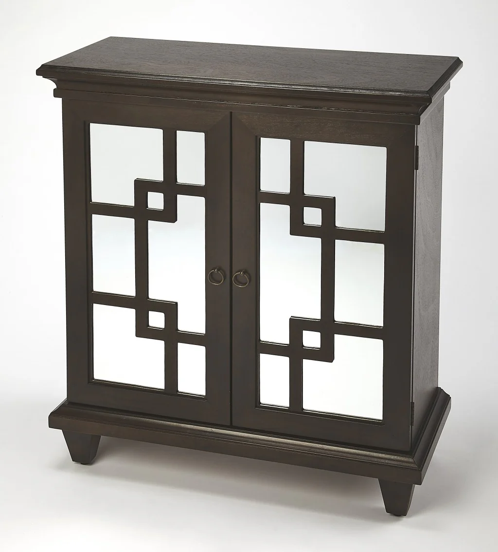 Dark Brown Fret Work Mirrored Accent Chest By Homeroots - Image 2
