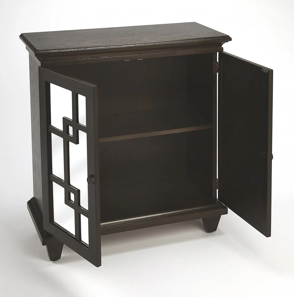 Dark Brown Fret Work Mirrored Accent Chest By Homeroots - Image 3