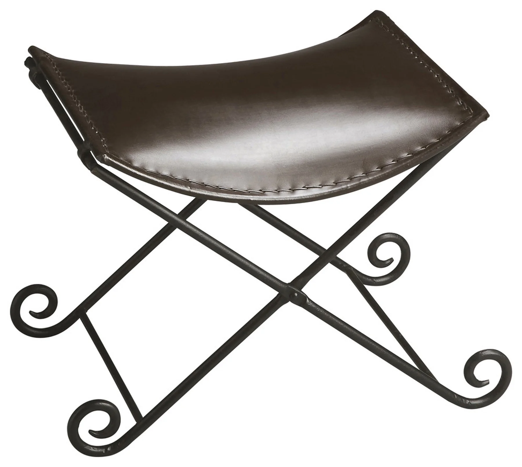 Dark Brown Leather and Metal Stool By Homeroots - Image 2
