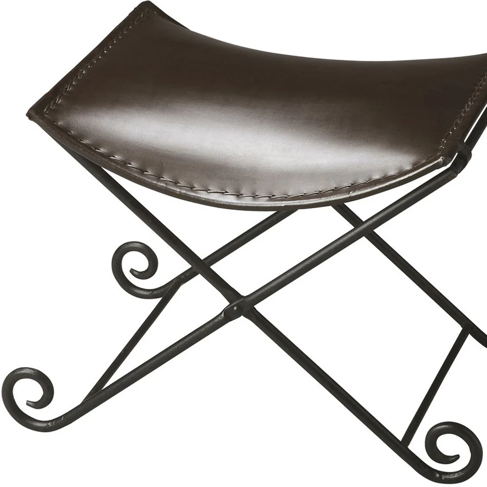 Dark Brown Leather and Metal Stool By Homeroots - Image 3
