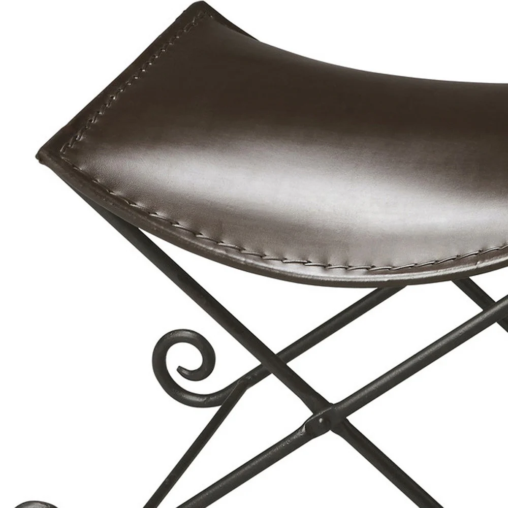 Dark Brown Leather and Metal Stool By Homeroots - Image 4