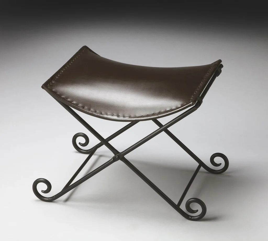 Dark Brown Leather and Metal Stool By Homeroots - Image 5