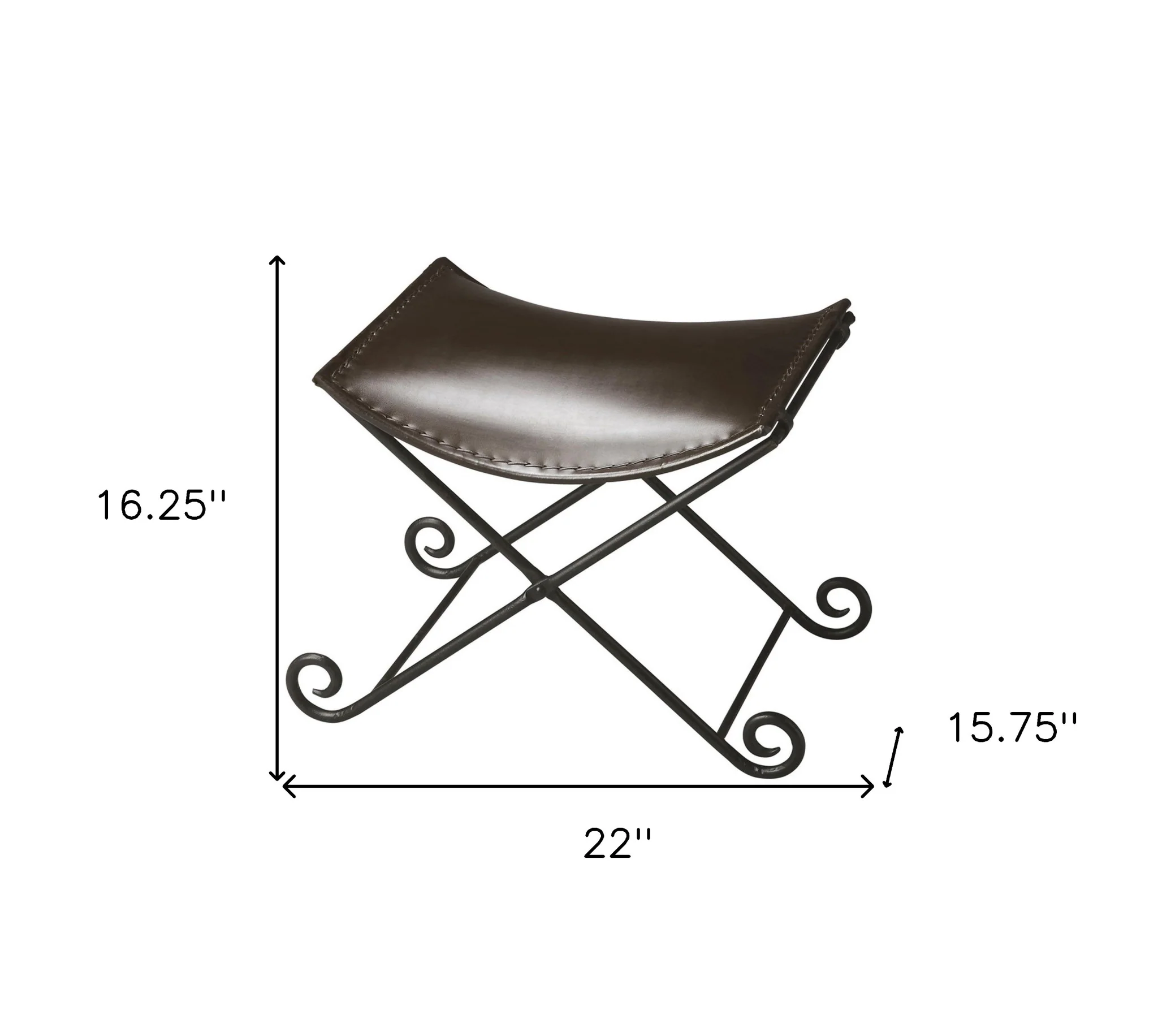 Dark Brown Leather and Metal Stool By Homeroots - Image 6