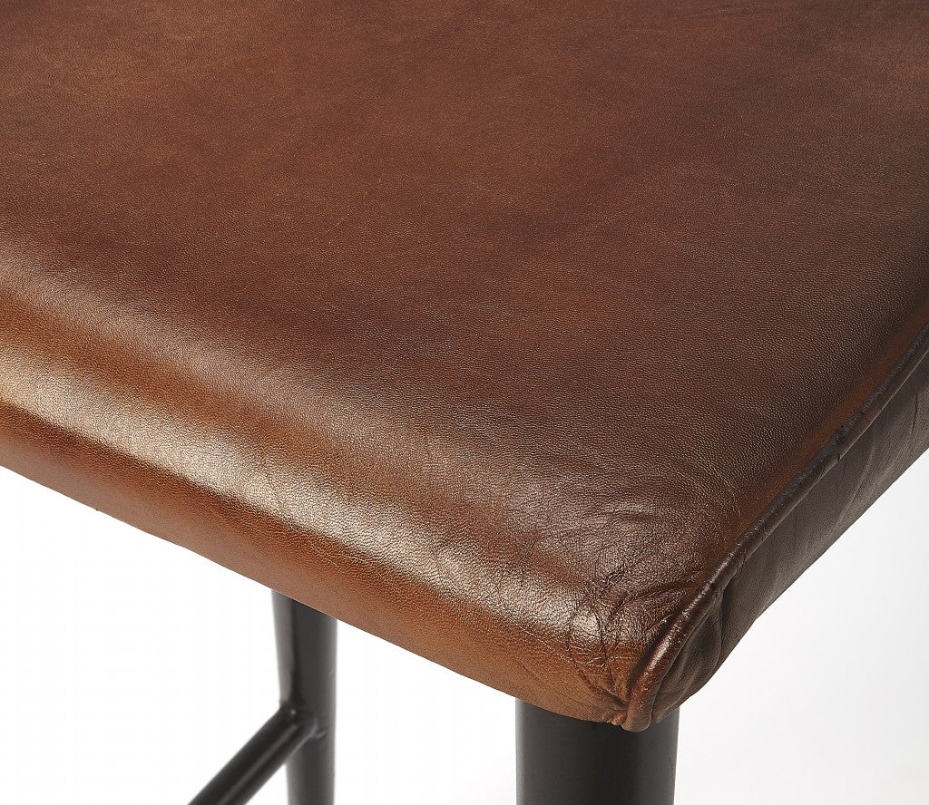 Dark Brown Leather Bar Stool By Homeroots - 389132 - Image 7