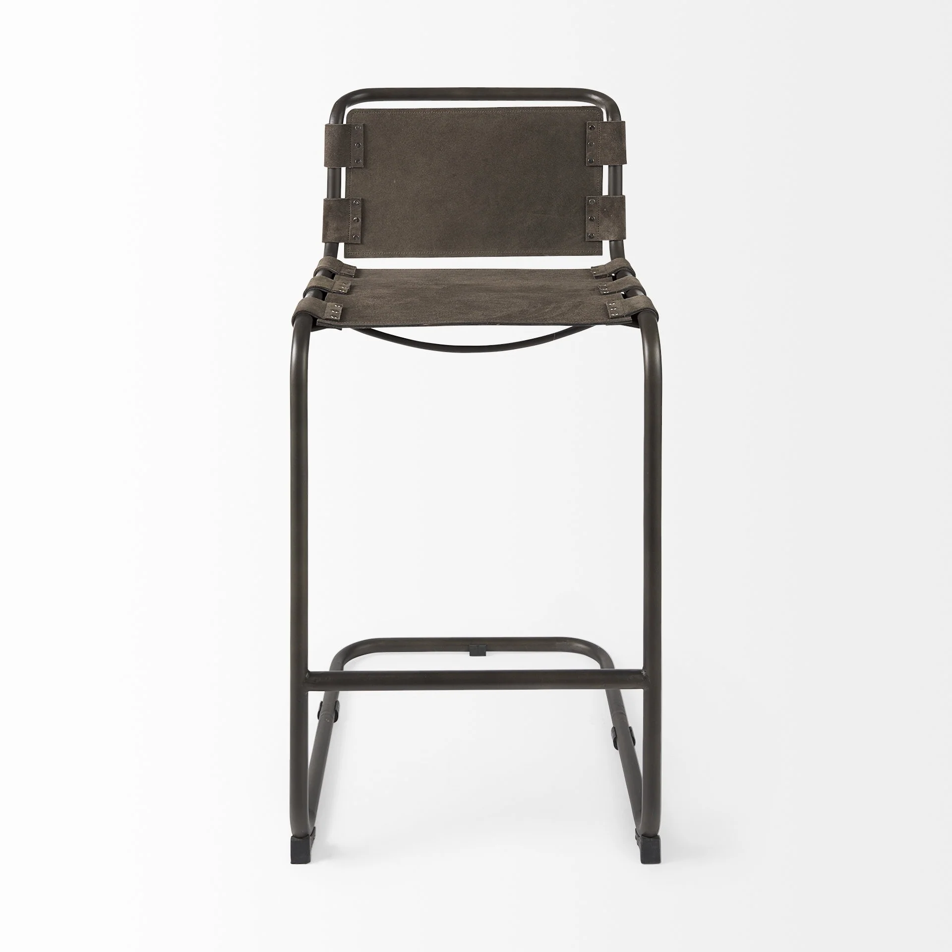 Dark Brown Leather Iron Framed Bar Stool By Homeroots - Image 2