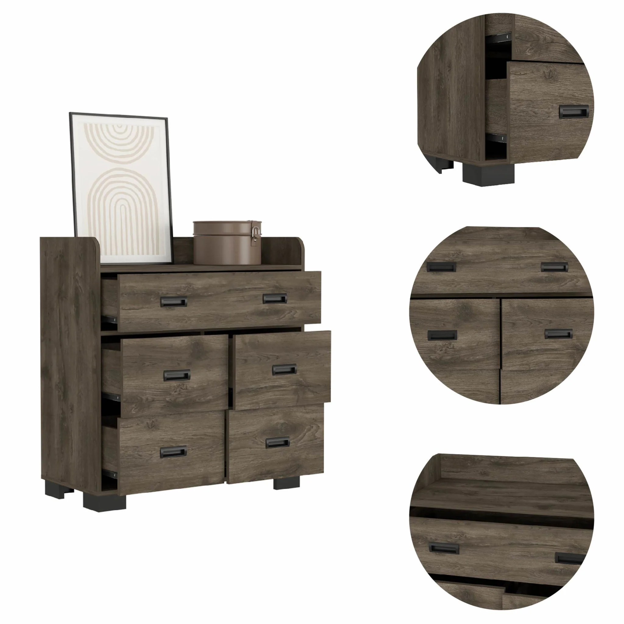 Dark Brown Manufactured Wood Five Drawer Dresser By Homeroots - Image 2