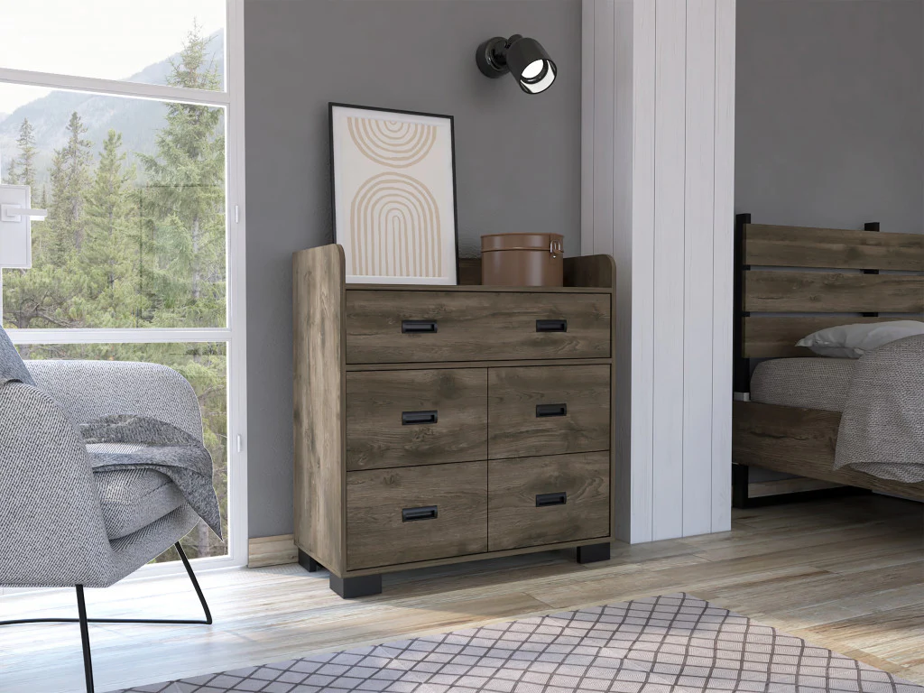 Dark Brown Manufactured Wood Five Drawer Dresser By Homeroots - Image 3