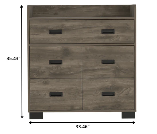 Dark Brown Manufactured Wood Five Drawer Dresser By Homeroots - Image 4