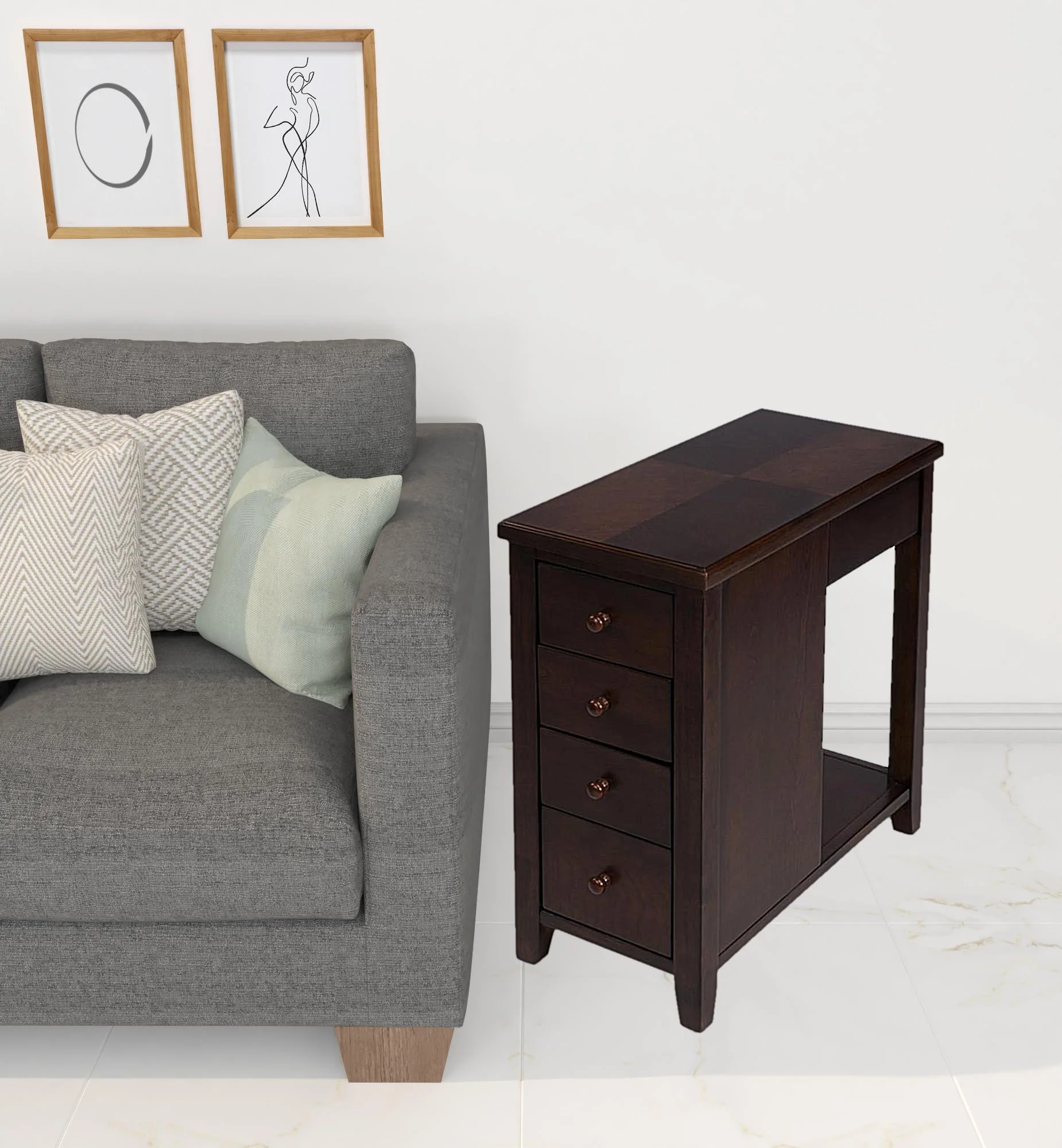 Dark Brown Manufactured Wood Rectangular End Table With Four Drawers And Shelf By Homeroots - Image 6