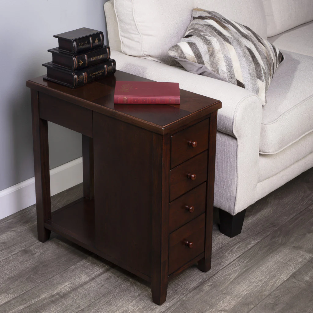 Dark Brown Manufactured Wood Rectangular End Table With Four Drawers And Shelf By Homeroots - Image 7
