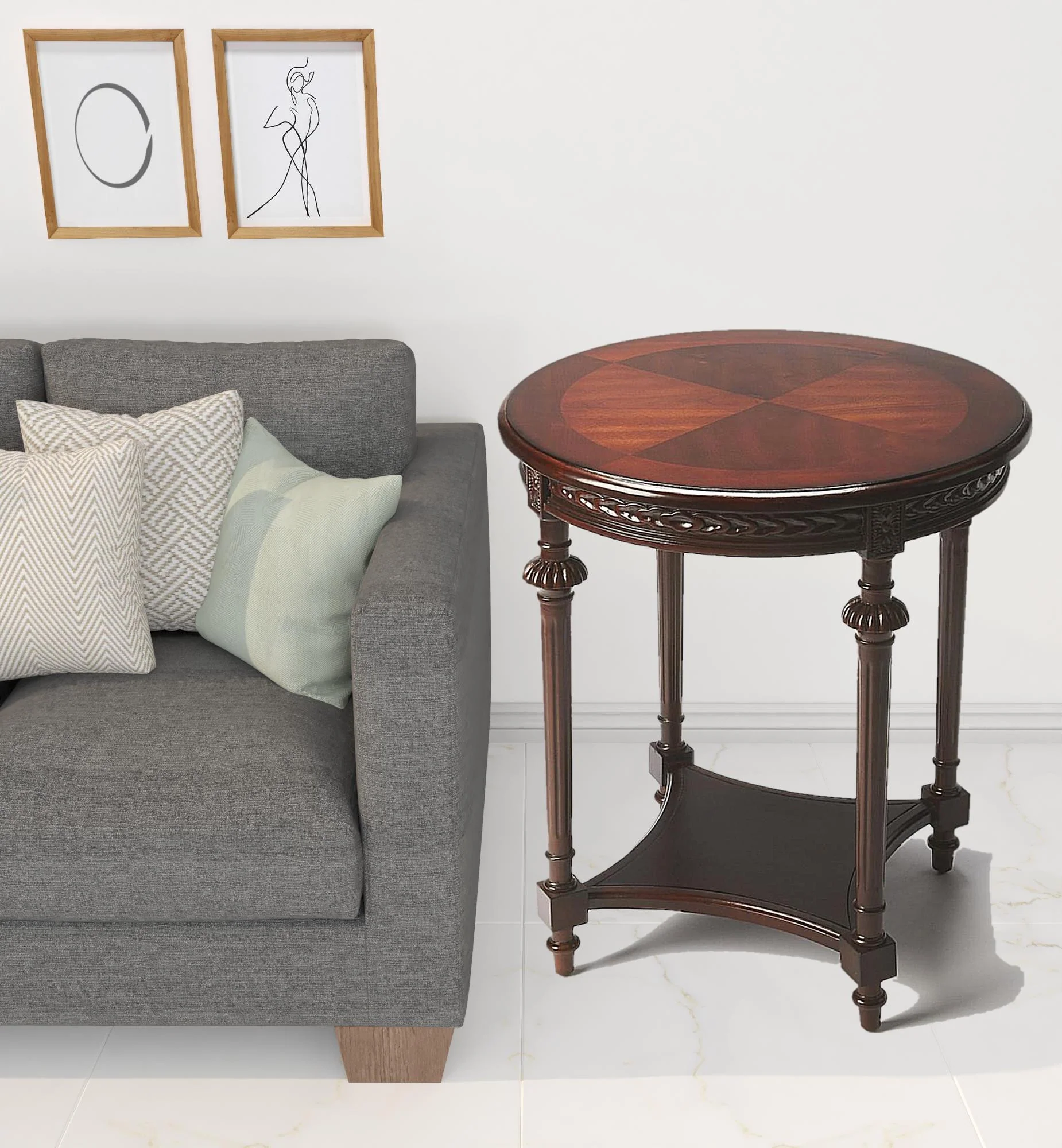 Dark Brown Manufactured Wood Round End Table With Shelf By Homeroots - Image 2