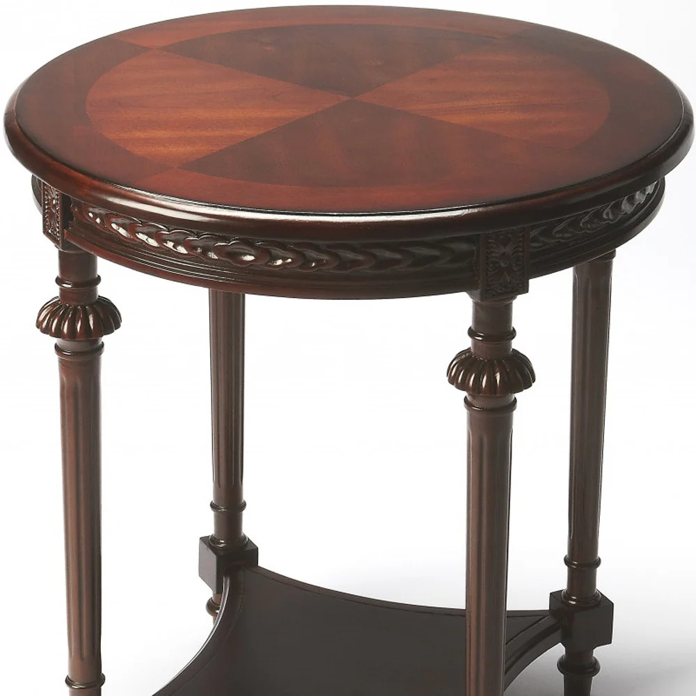 Dark Brown Manufactured Wood Round End Table With Shelf By Homeroots - Image 3