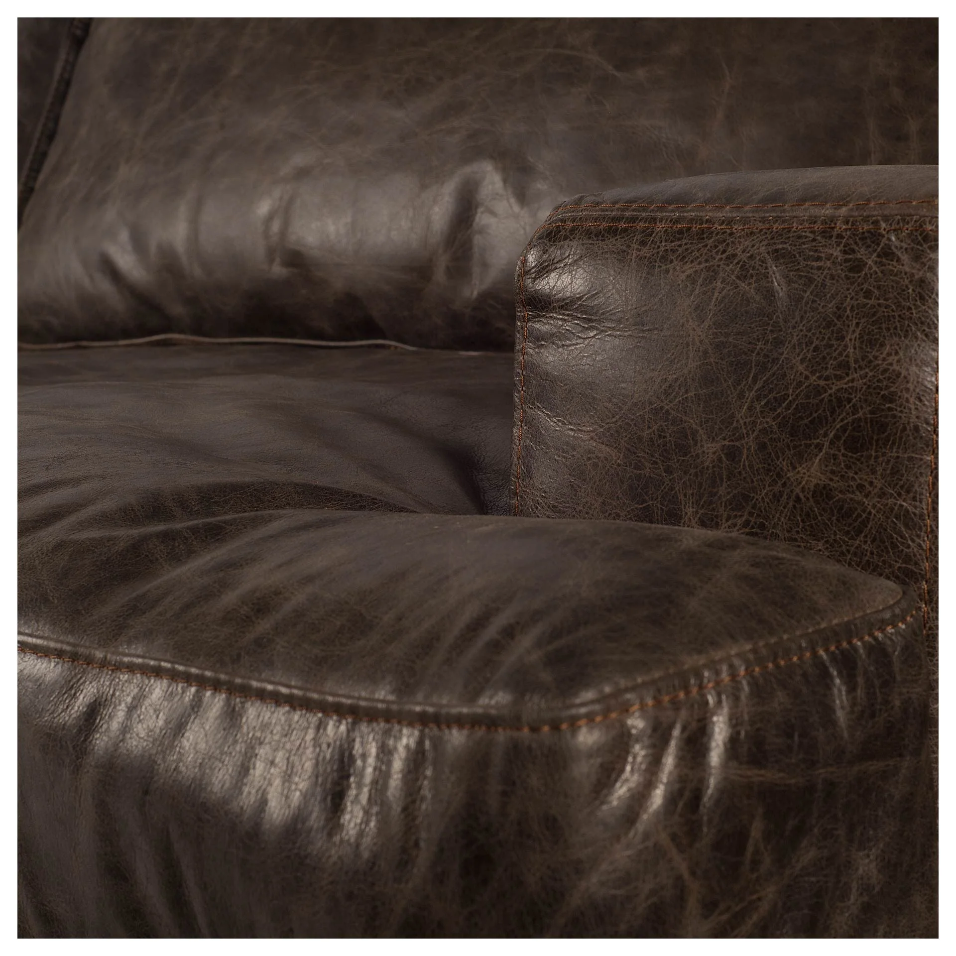 Dark Brown Moroccan Leather Wide Accent chair with Wood and Black Iron Base By Homeroots - Image 2