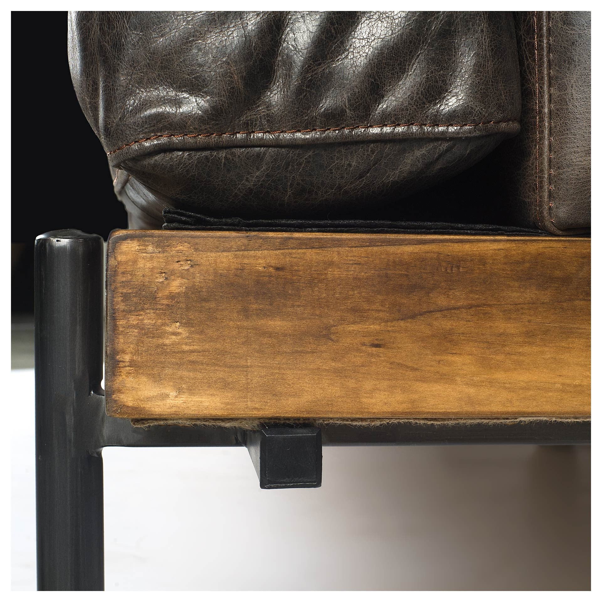 Dark Brown Moroccan Leather Wide Accent chair with Wood and Black Iron Base By Homeroots - Image 3