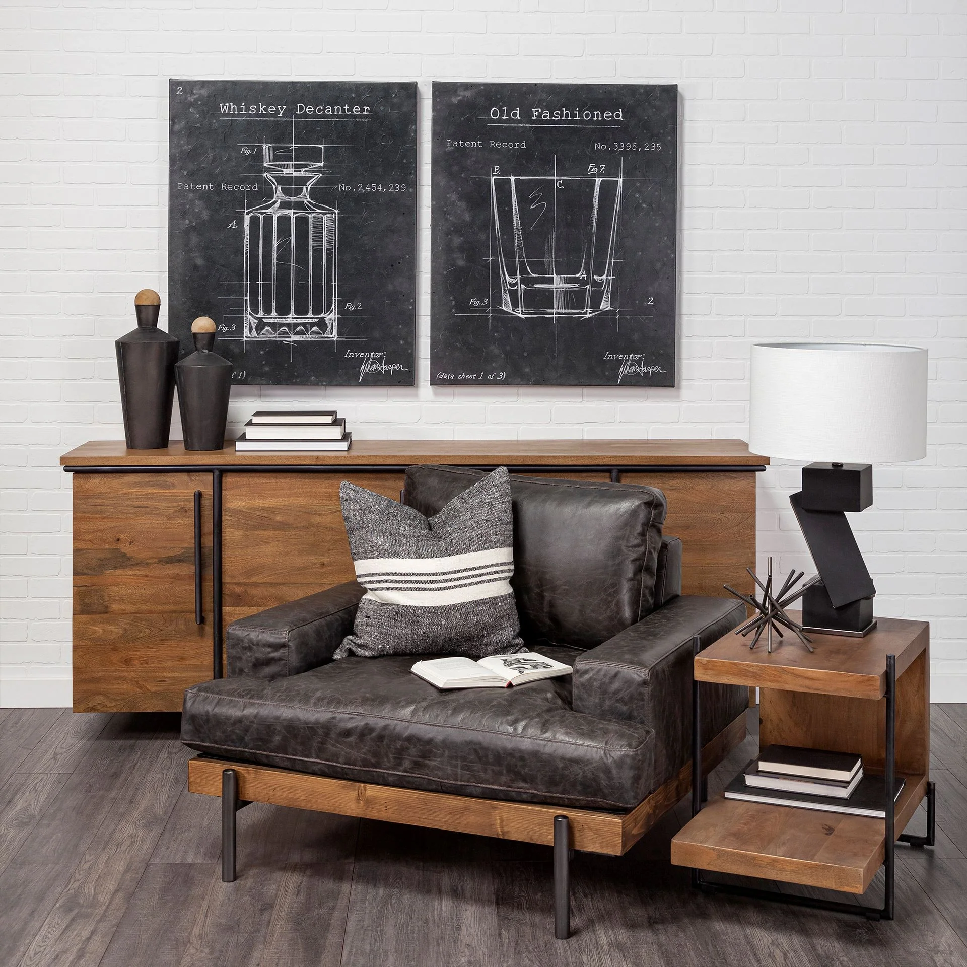 Dark Brown Moroccan Leather Wide Accent chair with Wood and Black Iron Base By Homeroots - Image 4