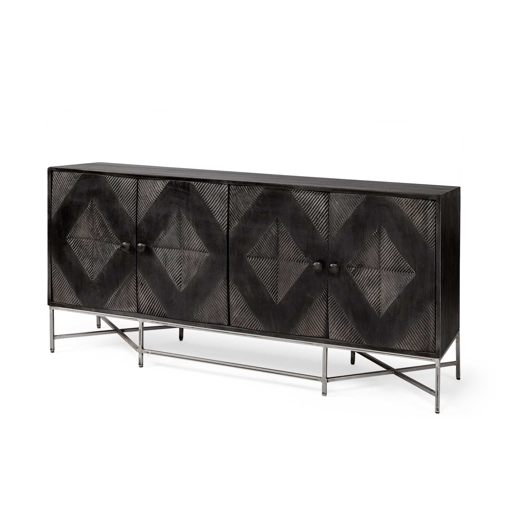 Dark Brown Solid Mango Wood Finish Sideboard With 4 Cabinet Doors By Homeroots - 380241 - Image 2