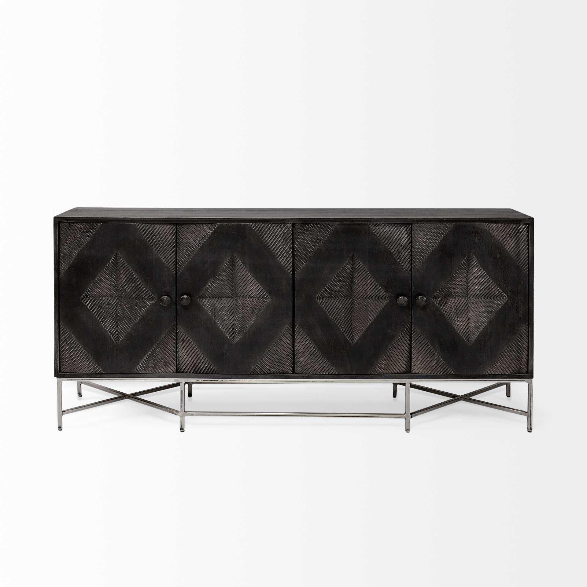 Dark Brown Solid Mango Wood Finish Sideboard With 4 Cabinet Doors By Homeroots - 380241 - Image 3