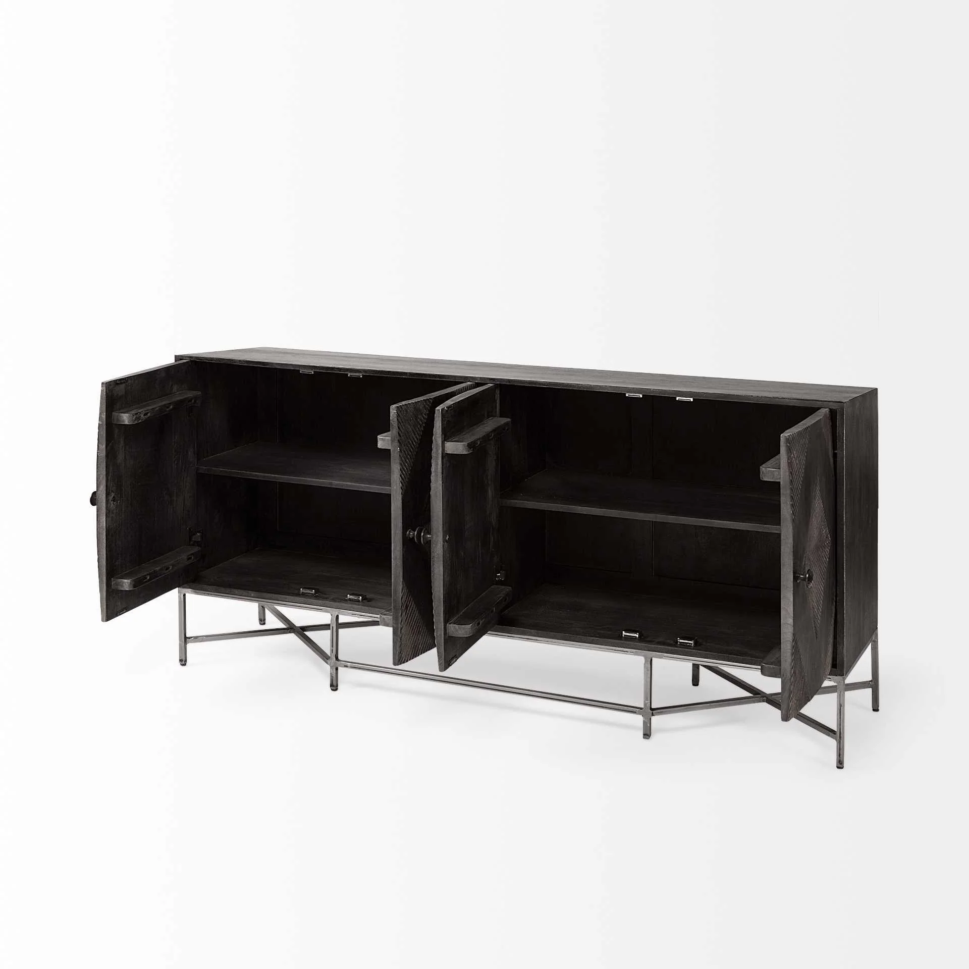 Dark Brown Solid Mango Wood Finish Sideboard With 4 Cabinet Doors By Homeroots - 380241 - Image 4