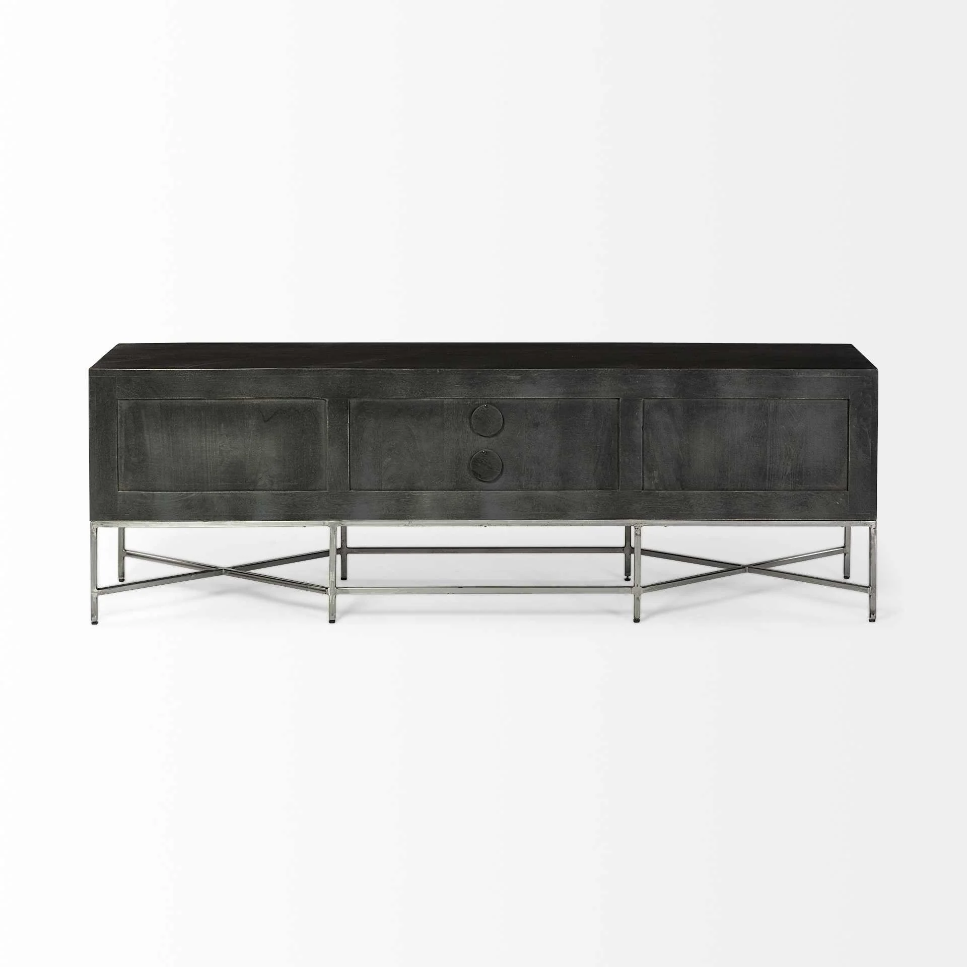 Dark Brown Solid Mango Wood Finish TV Stand Media Console With 2 Doors And 2 Open Shelves By Homeroots - Image 4