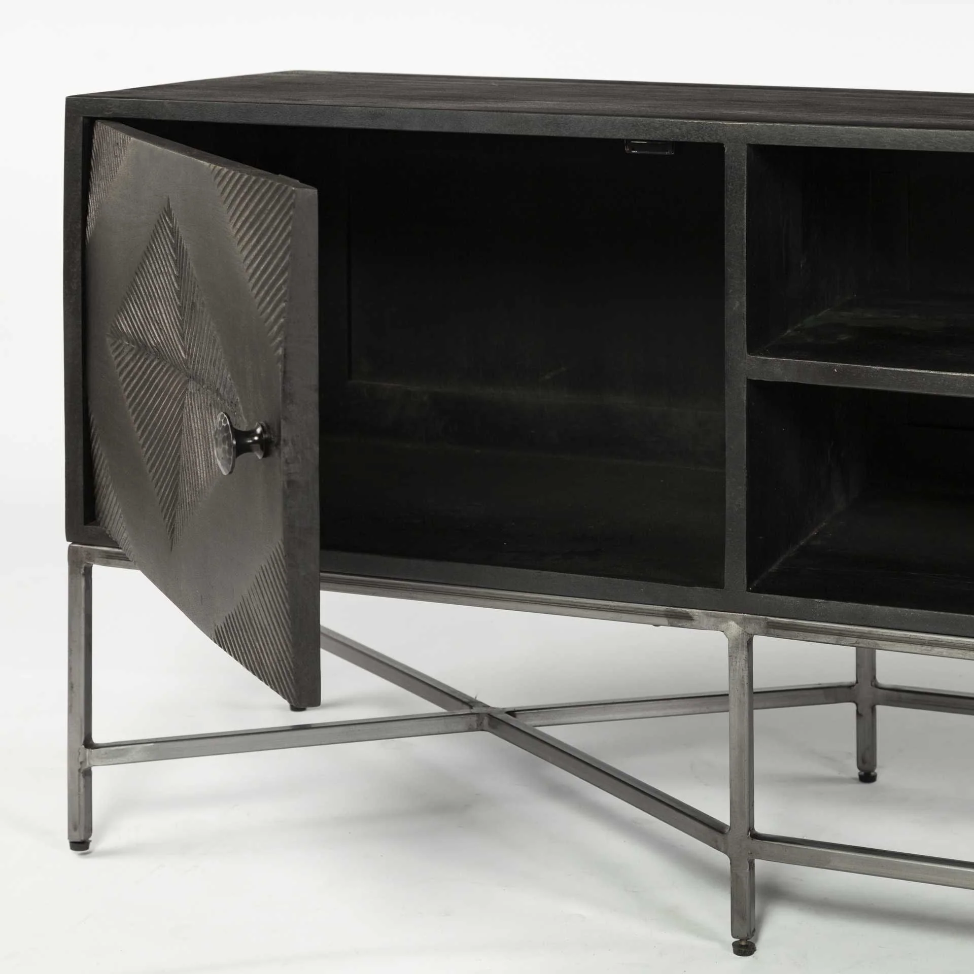 Dark Brown Solid Mango Wood Finish TV Stand Media Console With 2 Doors And 2 Open Shelves By Homeroots - Image 6